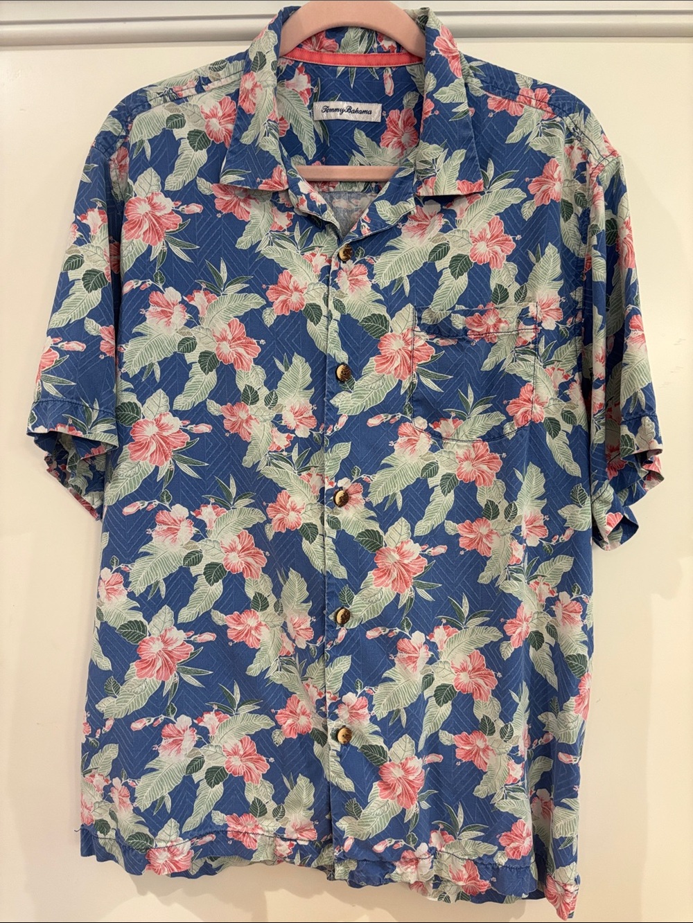 Tommy Bahama “Flora Festival” 100% Silk Camp Shirt Blue Size L
